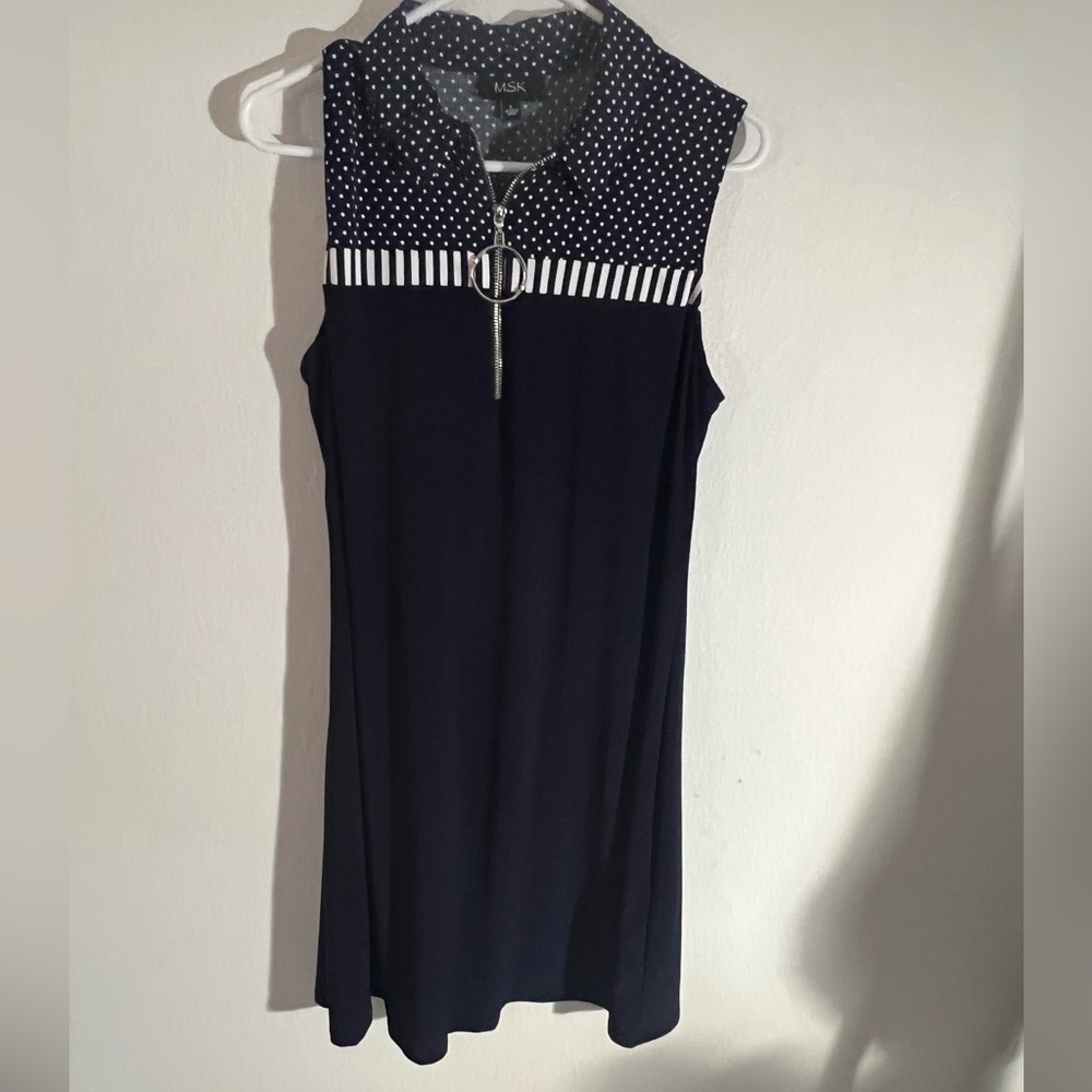 MSK Black and White Sheath Dress Sleeveless Mock Neck